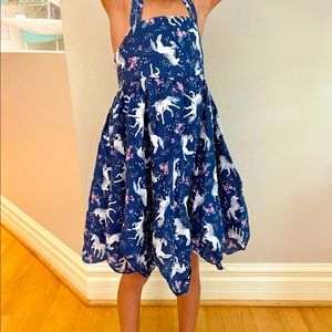 Unicorn summer party dress Sz 5 with matching hair scrunchie. By Isaac Mizrahi